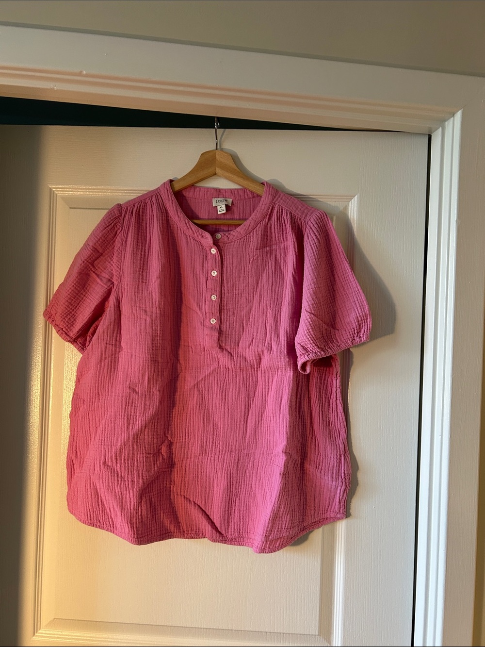 J. Crew outlet Pink Short-Sleeve Cotton Gauze Henley Shirt Size XL